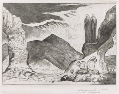 The Circle of the Falsifiers: 悪臭のために鼻を覆うダンテとウェルギリウス 作： William Blake