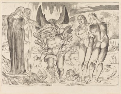 泥棒たちの輪」「六本足の蛇に襲われたアニョーロ・ブルネレスキ」1827年 作： William Blake