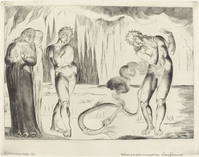 泥棒の輪; 蛇に襲われるブオソ・ドナーティ 作： William Blake
