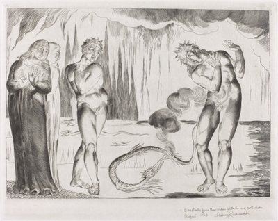 泥棒の輪; 蛇に襲われるブオソ・ドナーティ 作： William Blake