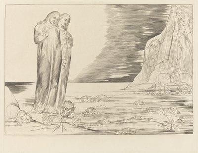 裏切り者の輪; ダンテの足踏みボッカ・デッリ・アバーテ 作： William Blake