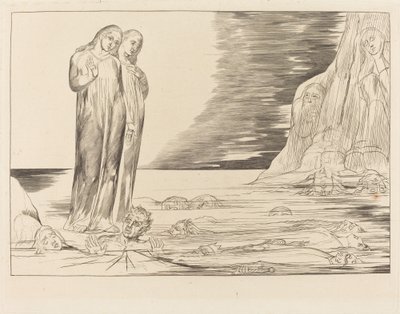裏切り者の輪; ダンテの足踏みボッカ・デッリ・アバーテ 作： William Blake