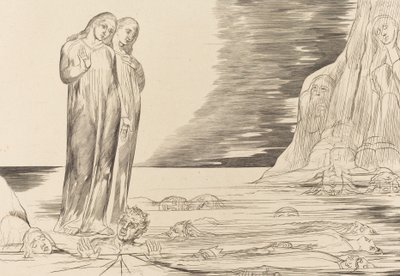 裏切り者の輪」「ダンテの足打ち ボッカ・デッリ・アバーテ」1827年 作： William Blake