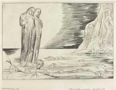 裏切り者の輪」「ダンテの足打ち ボッカ・デッリ・アバーテ」1827年 作： William Blake