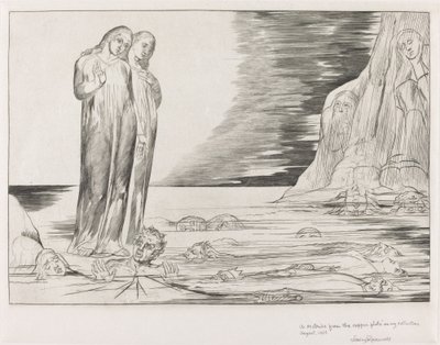 裏切り者の輪」「ダンテの足打ち ボッカ・デッリ・アバーテ」1827年 作： William Blake
