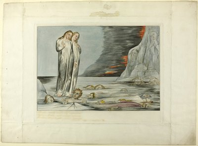 裏切り者の輪、ボッカ・デッリ・アバーテを打つダンテの足。インフェルノ、カントXXXII 作： William Blake
