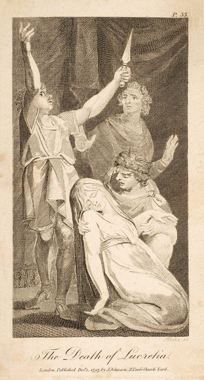 ルクレチアの死、アレンの「New and Impartial Roman History」より。1797年版（彫刻 作： William Blake
