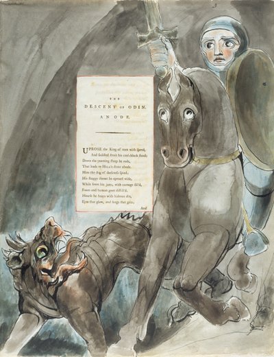 『トマス・グレイの詩』のオーディンの降下、オード、1797-98年発行（紙に水彩と黒のインク） 作： William Blake