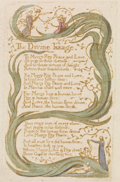 「神の像」、「イノセンスの歌」のプレート12 作： William Blake