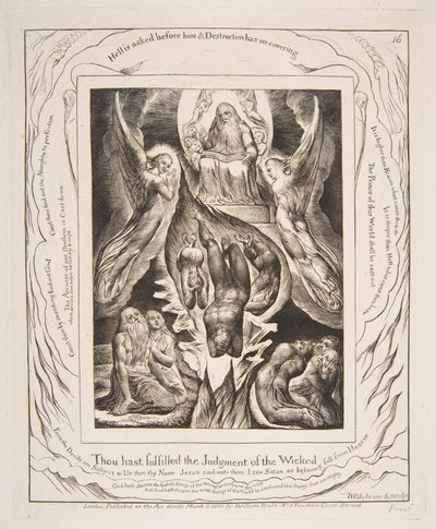 1825-26年の 『ヨブ記』の挿絵からの悪魔の堕落。 作： William Blake