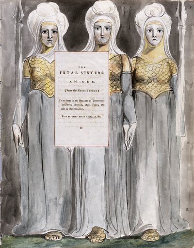 致命的な姉妹、「トーマス・グレイの詩」からのデザイン67 作： William Blake