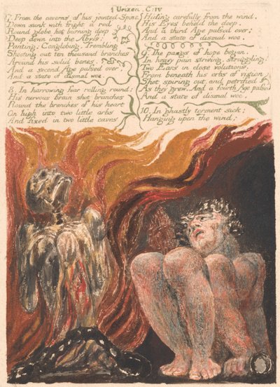 ユリゼンの最初の本、プレート10、「7.彼の関節背骨の洞窟から...」 (ベントレー11) 作： William Blake