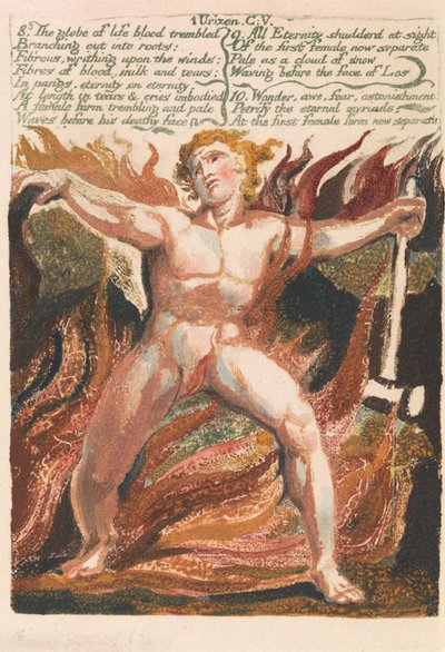 ユリゼン書第一、プレート15、「8.生命の血の球体が震えた.. . .」 (ベントレー18) 作： William Blake