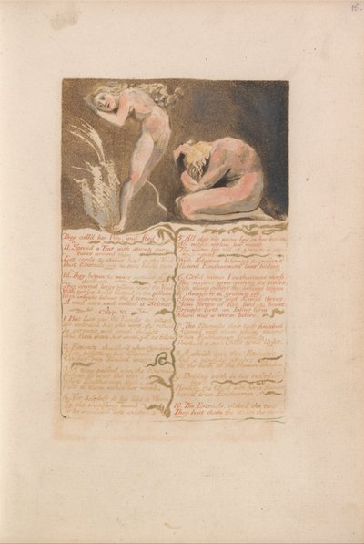 ウリゼンの最初の本、プレート19、彼らは彼女の同情を呼び、逃げた....（ベントレー19） 作： William Blake