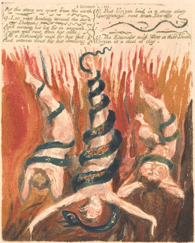 ユリゼン書の第一巻、プレート 7、「星が地球から離れているように. . . .」 (ベントレー6) 作： William Blake