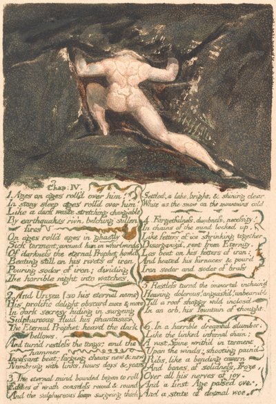 Urizenin ensimmäinen kirja, levy 9, "Luku: IV | 1 Ikävuosien iästä vierähti hänen ylitseen...." (Bentley 10) 作： William Blake