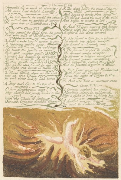 ウリゼンの最初の本、プレート19、「永遠の仕事のために伸ばされた..」 作： William Blake