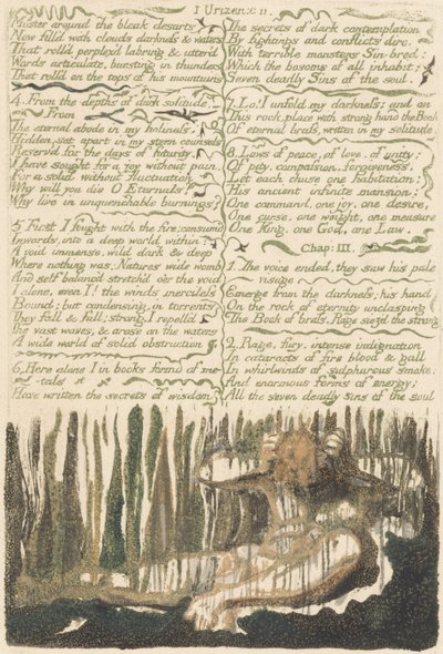 ウリゼンの最初の本、プレート4、「荒涼とした砂漠の周りのマスター..」 作： William Blake