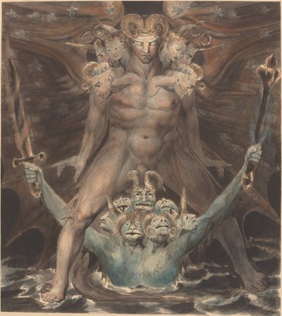 レッドドラゴンと太陽の獣、1805年頃（紙の上に水彩でペンとインク） 作： William Blake
