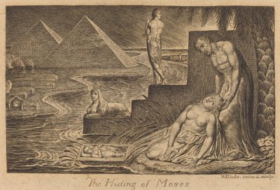 The Hiding of Moses」（1824年）。 作： William Blake