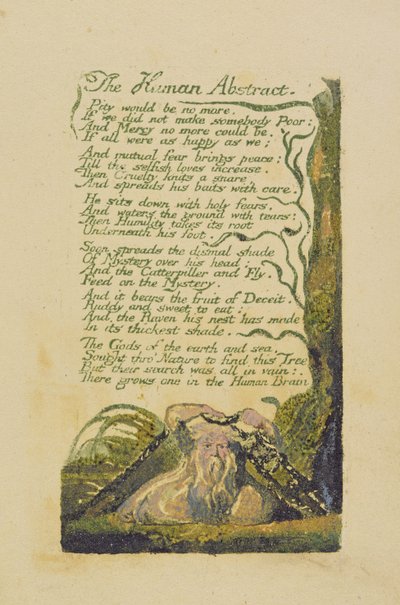 「The Human Abstract」、「Songs of Experience」（1794年）のプレート45（カラー印刷のレリーフエッチング） 作： William Blake