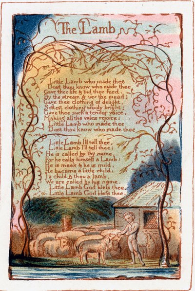子羊、イノセンスと経験の歌のイラスト。 c1770-1820 作： William Blake