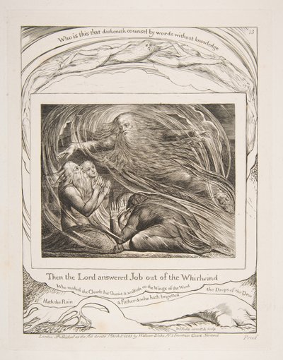 主の仕事の挿絵、1825-26年から、旋風の外で主に答える仕事。 作： William Blake