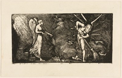 バニヤンの『巡礼の道』より「通訳の応接間を掃除する男 作： William Blake