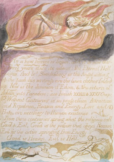 天国と地獄の結婚;新しい天国が始まると、1790年頃（WCで着色されたレリーフエッチング） 作： William Blake
