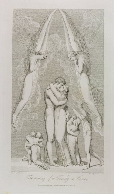 天国の家族の出会い、pl.4、ウィリアムブレイクによる「The Grave、A Poem」からの挿絵（1757-1827）、Luigi Schiavonetti（1765-1810）、1808 作： William Blake