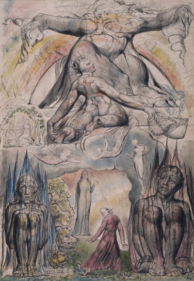 ヴァージルの使命、ダンテアリギエーリ作「神の喜劇」の「インフェルノ」のカント2のイラスト 作： William Blake