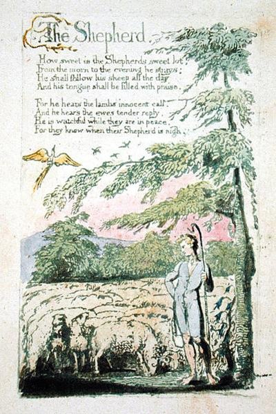 羊飼い、「SongsofInnocence」のプレート4レクト 作： William Blake
