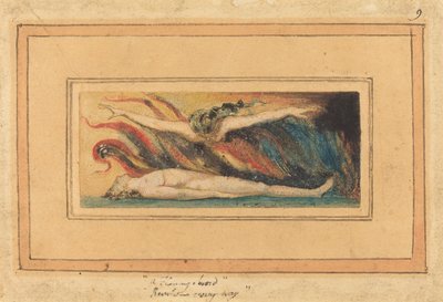 体の上に乗っている魂［『天国と地獄の結婚』第14版より］1796年頃 作： William Blake