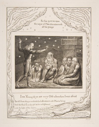 エリフの怒り、仕事の挿絵、1825-26年から。 作： William Blake
