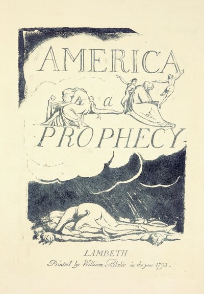 「アメリカ、予言」のタイトルページ、1790年代半ば 作： William Blake