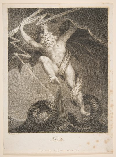 1795年8月1日、植物園、竜巻-ゼウス、タイフォンエラスムスダーウィンと戦う。 作： William Blake
