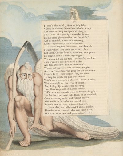 ヤングの夜の考え、24ページ、時間、事前に、彼の後ろに彼の翼を隠す 作： William Blake