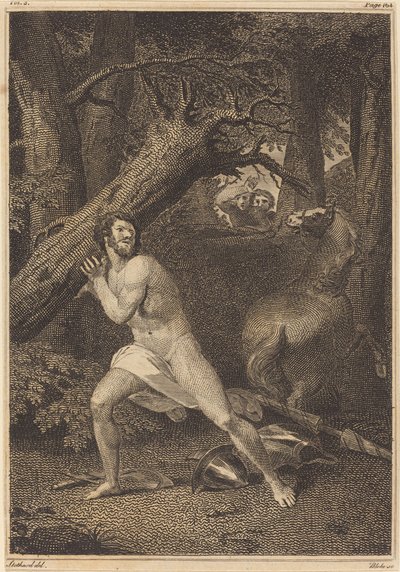 木を引き裂く怒りのオーランド 作： William Blake after Thomas Stothard