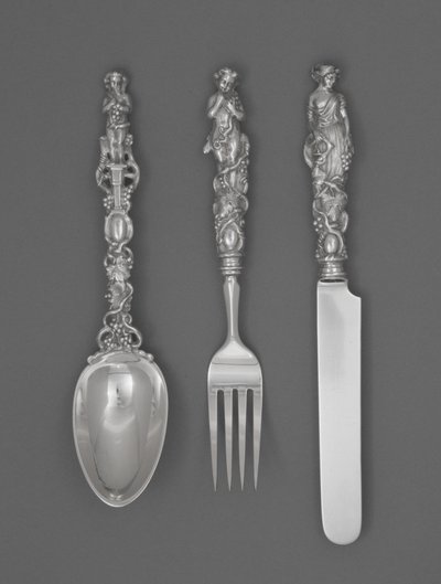 チャイルズのフラットウェアセット（ナイフ、フォーク、スプーン）1865～1874年頃（銀製 作： William Bogert
