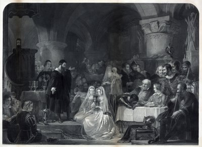 最初のプロテスタント聖体拝領、パブを管理するジョン・ノックス。 1849 作： William Bonner