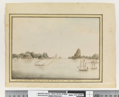 追記：P.36。リオ・ジャネイロにて、入り口の方を見る。1787」（請求記号：ML Safe 1/14 o）、1802年頃（水彩画 作： William Bradley