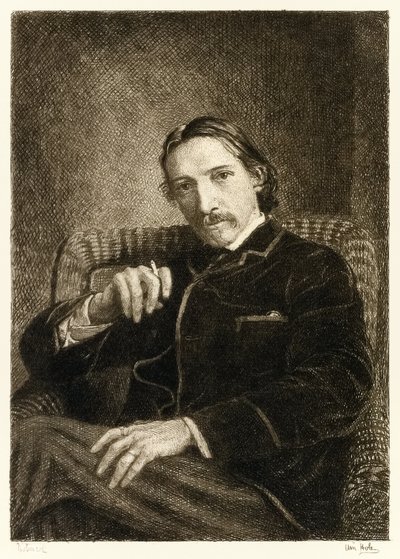 ロバート・ルイス・スティーブンソン（1850-1894）イギリスの作家は、ベストセラーの本であるトレジャーアイランド、誘拐され、ジキル博士とハイド氏の奇妙な事件で有名です。ウィリアムブラッシーホールのイラスト（1 作： William Brassey Hole