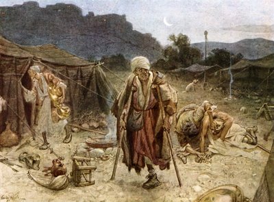 シリア人のキャンプを略奪する4人のハンセン病患者。 -聖書 作： William Brassey Hole