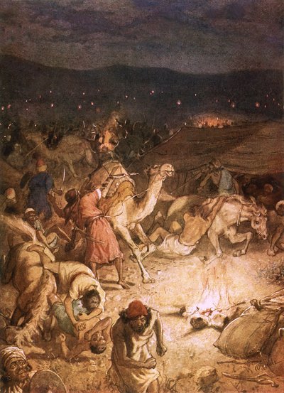 「主の剣とギデオンの剣」。ミディアン人の陣営でのパニック 作： William Brassey Hole