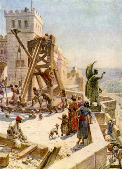ウジアは壁に戦争のエンジンを立てる-聖書 作： William Brassey Hole