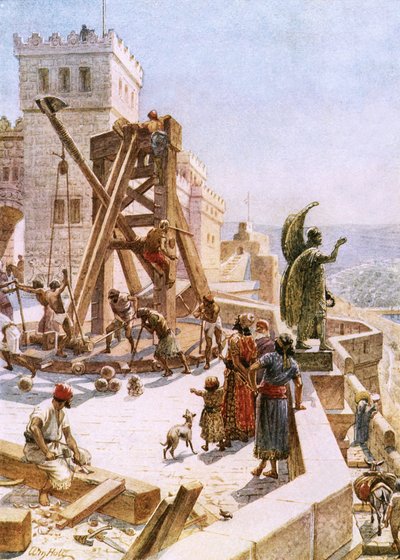 ウジヤ、エルサレムの城壁に戦争用のエンジンを設置 作： William Brassey Hole