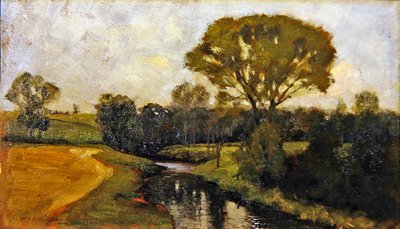 A Quiet Stream（油彩・ボード） 作： William Bright Morris