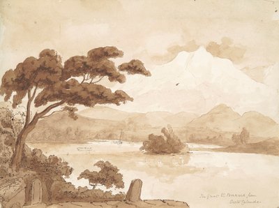 recto: 湖と山のある風景シーン 作： William Brockedon