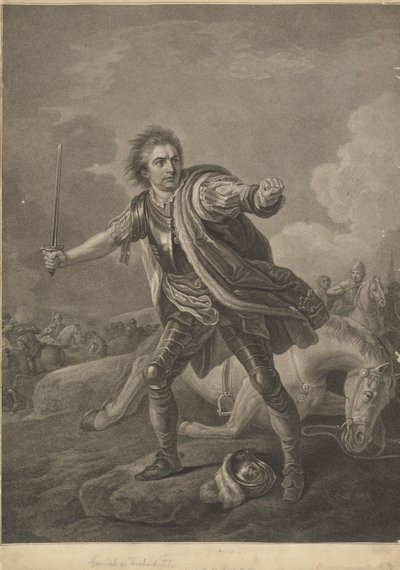 1759年、ドルリー・レーン・シアター・パフォーマンスでのリチャード3世としてのデヴィッド・ギャリック 作： William Bromley