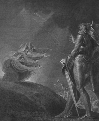 魔女はマクベスとバンコウに登場、c1820 作： William Bromley